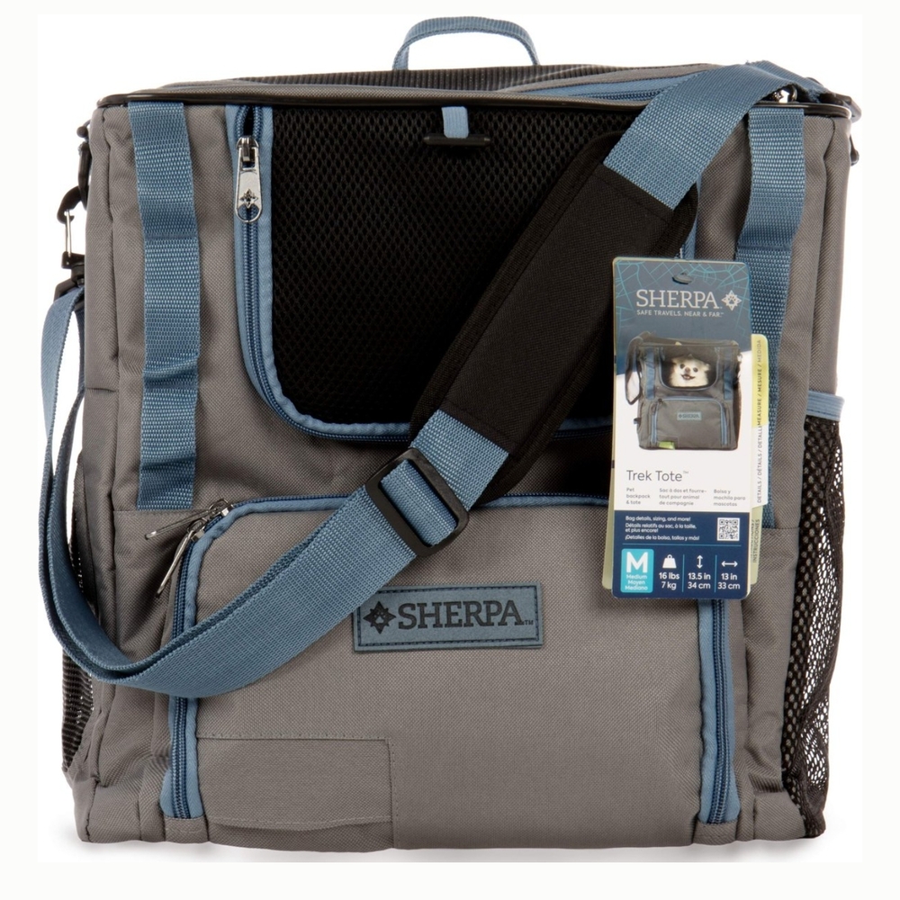 Sherpa Trek Tote Pet Carrier Backpack Gray Blue NWT Small Dog Cat Travel Bag